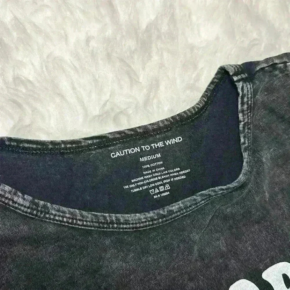 Caution to the Wind Graphic Black Distressed T-Shirt 100% Cotton Women Sz Medium - Picture 4 of 9